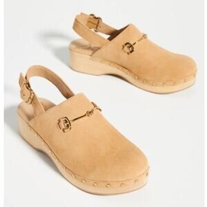 SAM EDELMAN x ANTHROPOLOGIE Hilda Suede Wooden Slingback Clogs Sand Tan Sz 7